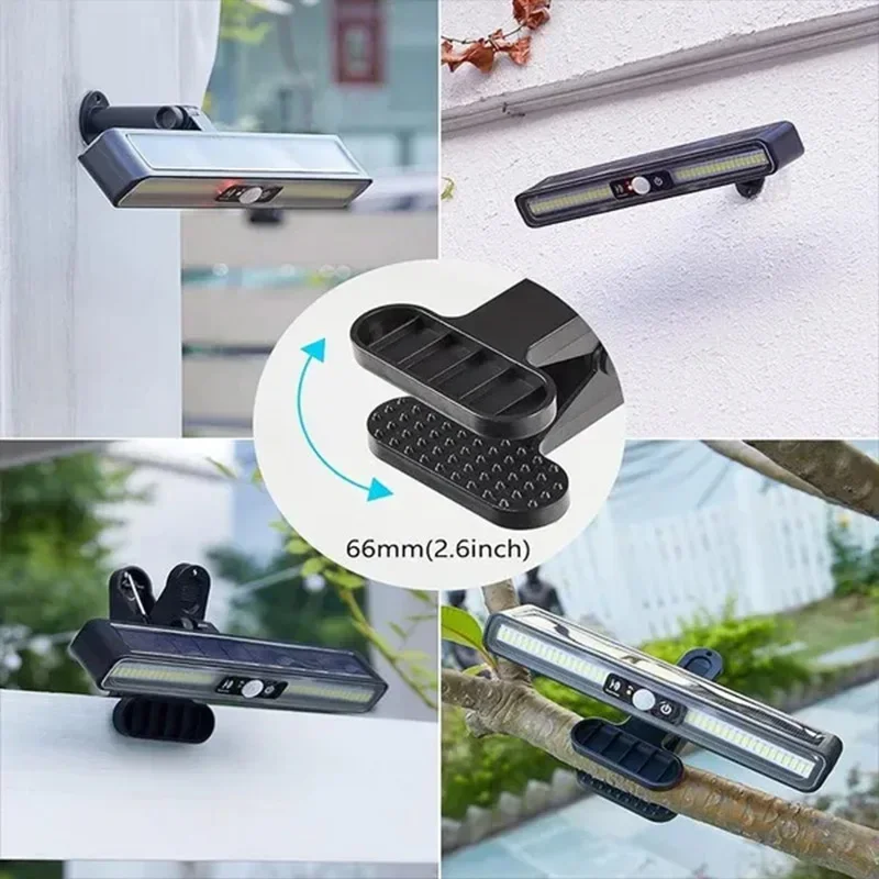 Luces de movimiento solares con clip para exteriores, impermeables, luces solares para cercas al aire libre con 36 LED, luz de seguridad port&aacute;til con energ&iacute;a solar