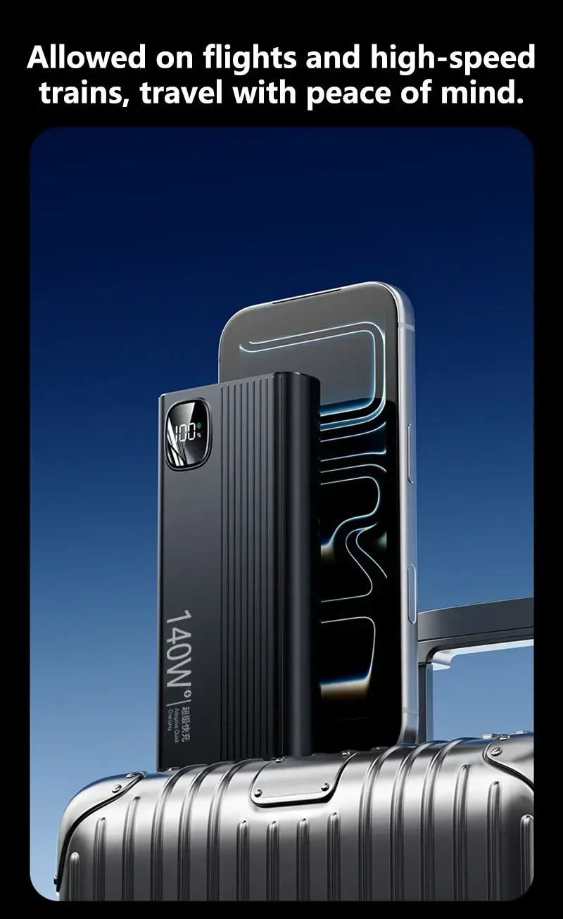 Bater&iacute;a Externa Port&aacute;til Lenovo de 500000mAh, Modelo 2026, con Carga S&uacute;per R&aacute;pida de 140W para Xiaomi y iPhone