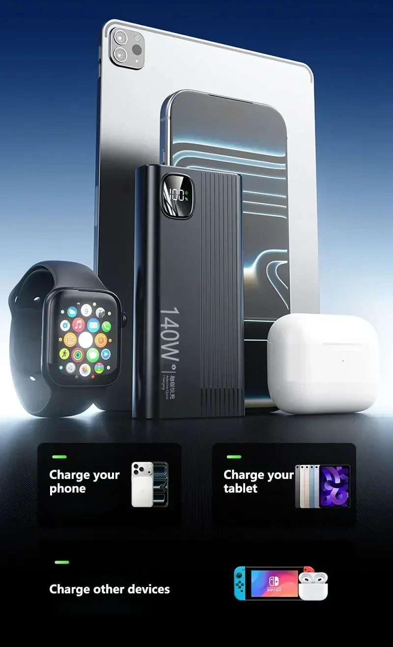 Bater&iacute;a Externa Port&aacute;til Lenovo de 500000mAh, Modelo 2026, con Carga S&uacute;per R&aacute;pida de 140W para Xiaomi y iPhone