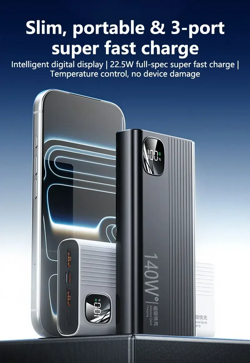 Bater&iacute;a Externa Port&aacute;til Lenovo de 500000mAh, Modelo 2026, con Carga S&uacute;per R&aacute;pida de 140W para Xiaomi y iPhone