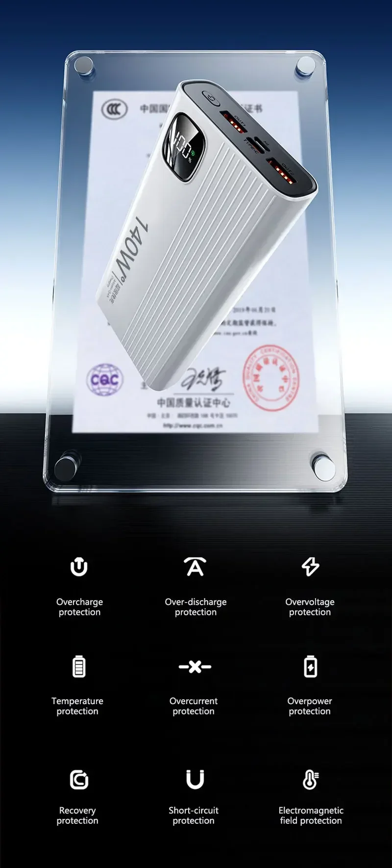 Bater&iacute;a Externa Port&aacute;til Lenovo de 500000mAh, Modelo 2026, con Carga S&uacute;per R&aacute;pida de 140W para Xiaomi y iPhone