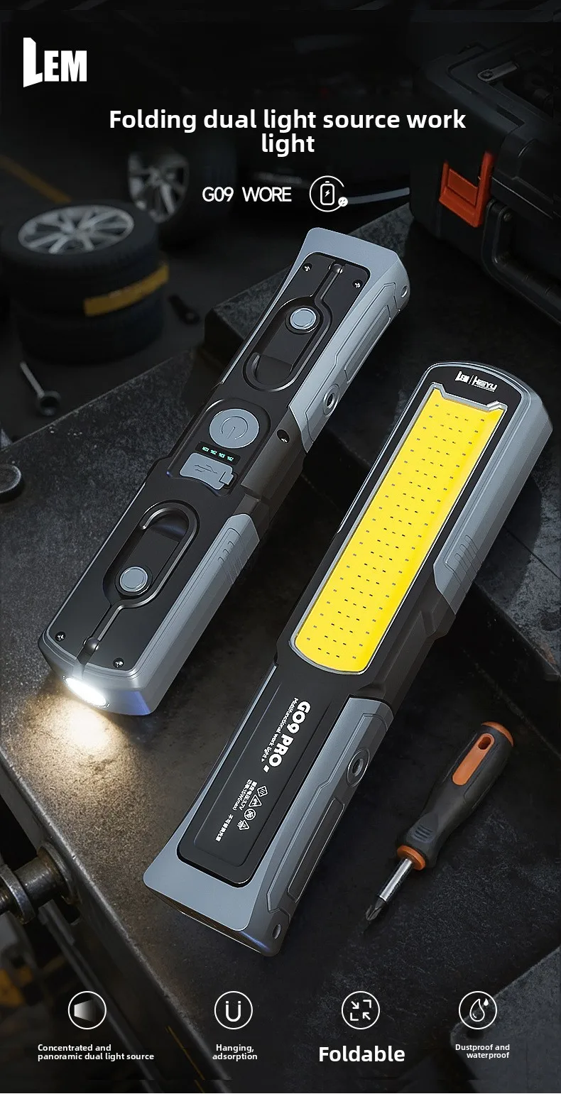 Luz de Trabajo para Reparación de Automóviles, Luz Potente Súper Brillante con Succión Magnética, Recargable con Batería de Litio, Especial para Reparación de Autos Luz de Trabajo para Reparación de Automóviles, Luz Potente Súper Brillante con Succión Magnética, Recargable con Batería de Litio, Especial para Reparación de Autos