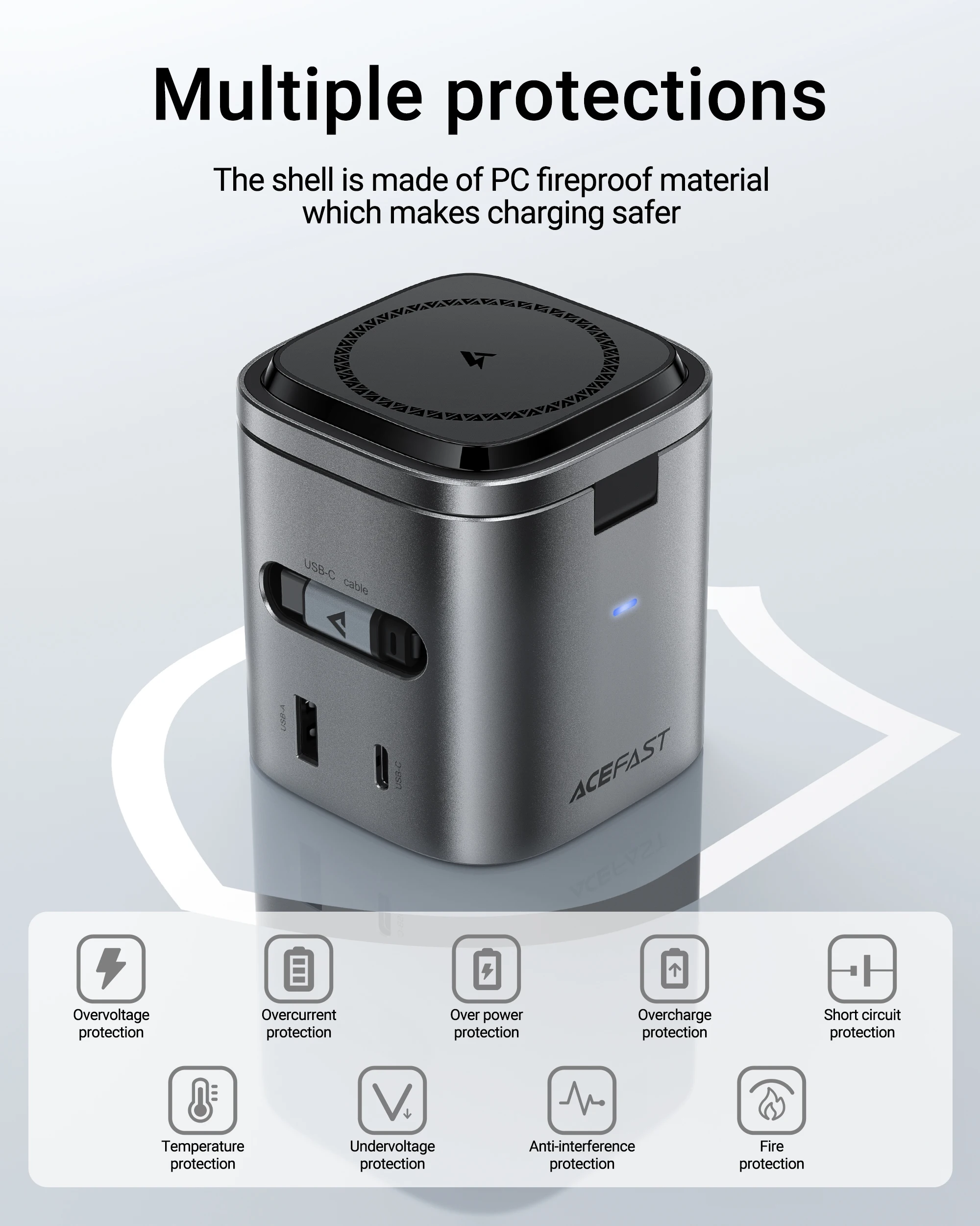 ACEFAST 6 en 1 estaci&oacute;n de carga inal&aacute;mbrica magn&eacute;tica multifunci&oacute;n 15W para iPhone 16 15 GaN PD65W cubo de carga USB C carga r&aacute;pida