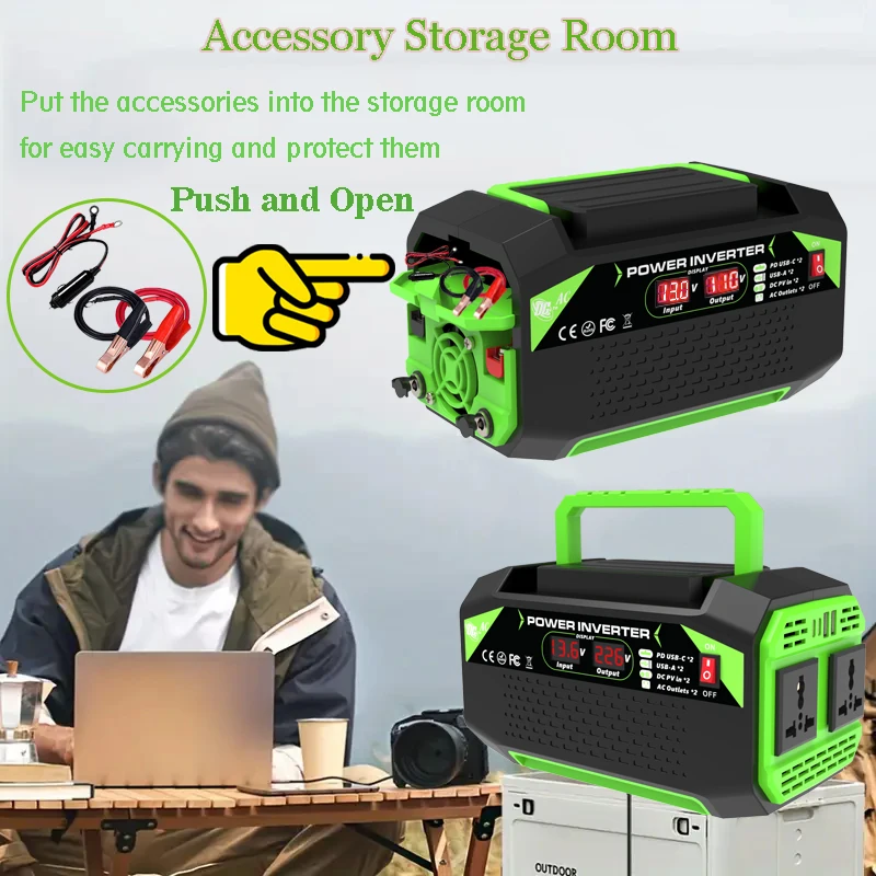 Estaci&oacute;n de Energ&iacute;a Port&aacute;til para Autom&oacute;vil con Inversor de 300W/600W, PD 25W, Tipo-C, Doble USB, Toma de Corriente AC, Entrada Solar PV, Pantalla LCD