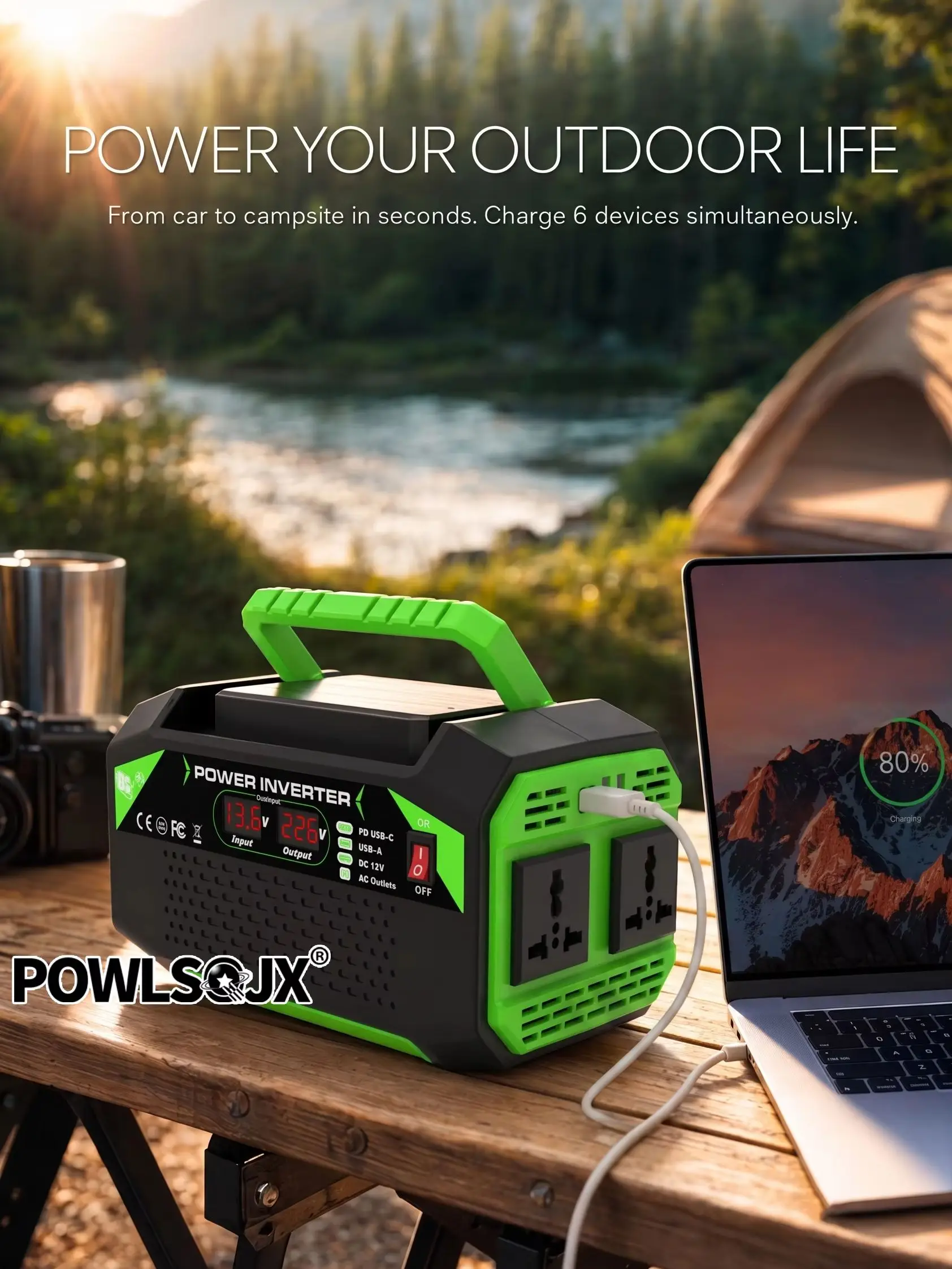 Estaci&oacute;n de Energ&iacute;a Port&aacute;til para Autom&oacute;vil con Inversor de 300W/600W, PD 25W, Tipo-C, Doble USB, Toma de Corriente AC, Entrada Solar PV, Pantalla LCD