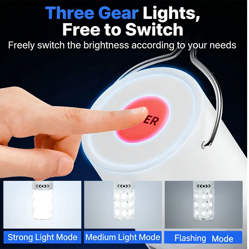 Linterna LED Recargable para Camping, Luz de Emergencia para Tiendas de Campa&ntilde;a, Luz Nocturna Port&aacute;til con Gancho de Clip para Senderismo, Pesca y Huracanes