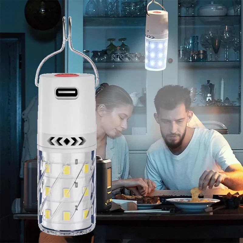 Linterna LED Recargable para Camping, Luz de Emergencia para Tiendas de Campa&ntilde;a, Luz Nocturna Port&aacute;til con Gancho de Clip para Senderismo, Pesca y Huracanes