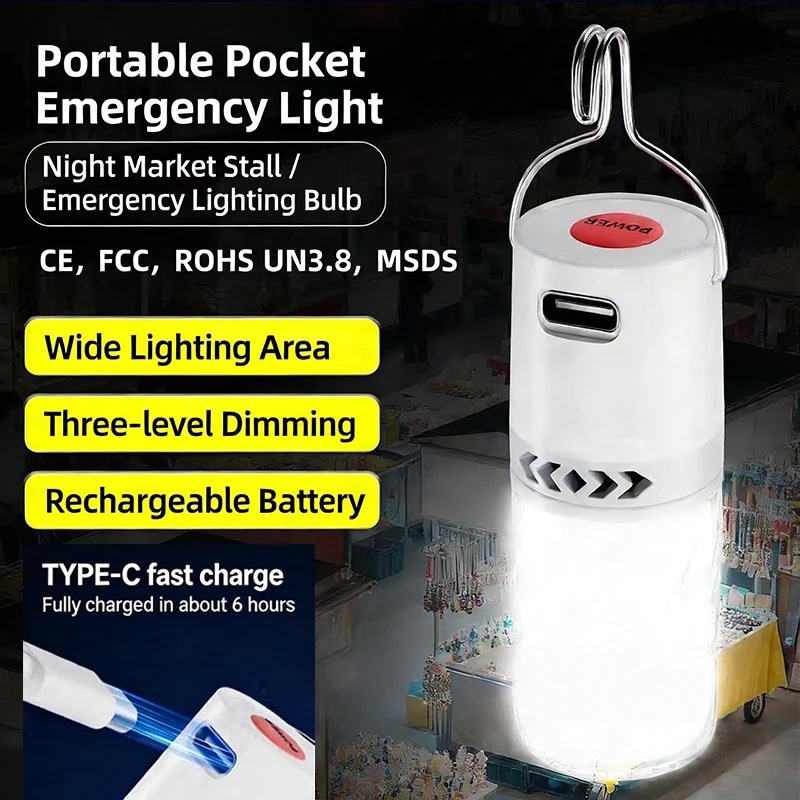 Linterna LED Recargable para Camping, Luz de Emergencia para Tiendas de Campa&ntilde;a, Luz Nocturna Port&aacute;til con Gancho de Clip para Senderismo, Pesca y Huracanes