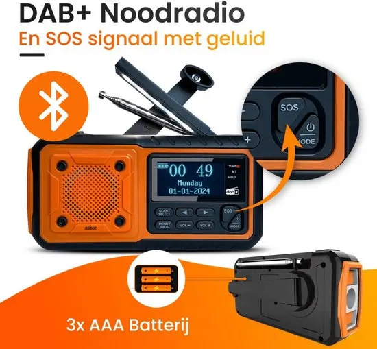 Radio de Manivela DAB+/DAB FM, Radio de Emergencia con Bater&iacute;a de Manivela, Radio Solar con Reloj Despertador, Equipo de Emergencia para Apagones