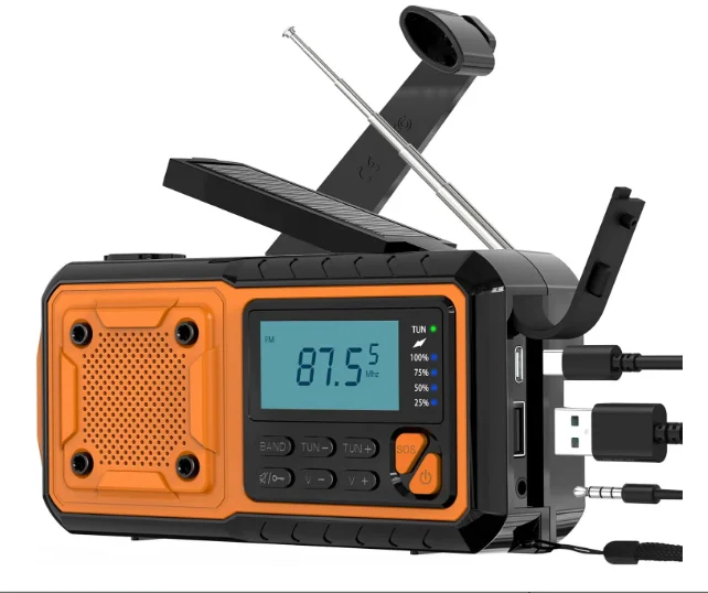 Radio Solar Port&aacute;til de Emergencia de 4000mAh con Manivela, Radio AM/FM Meteorol&oacute;gica, Linterna LED y Cargador de Tel&eacute;fono