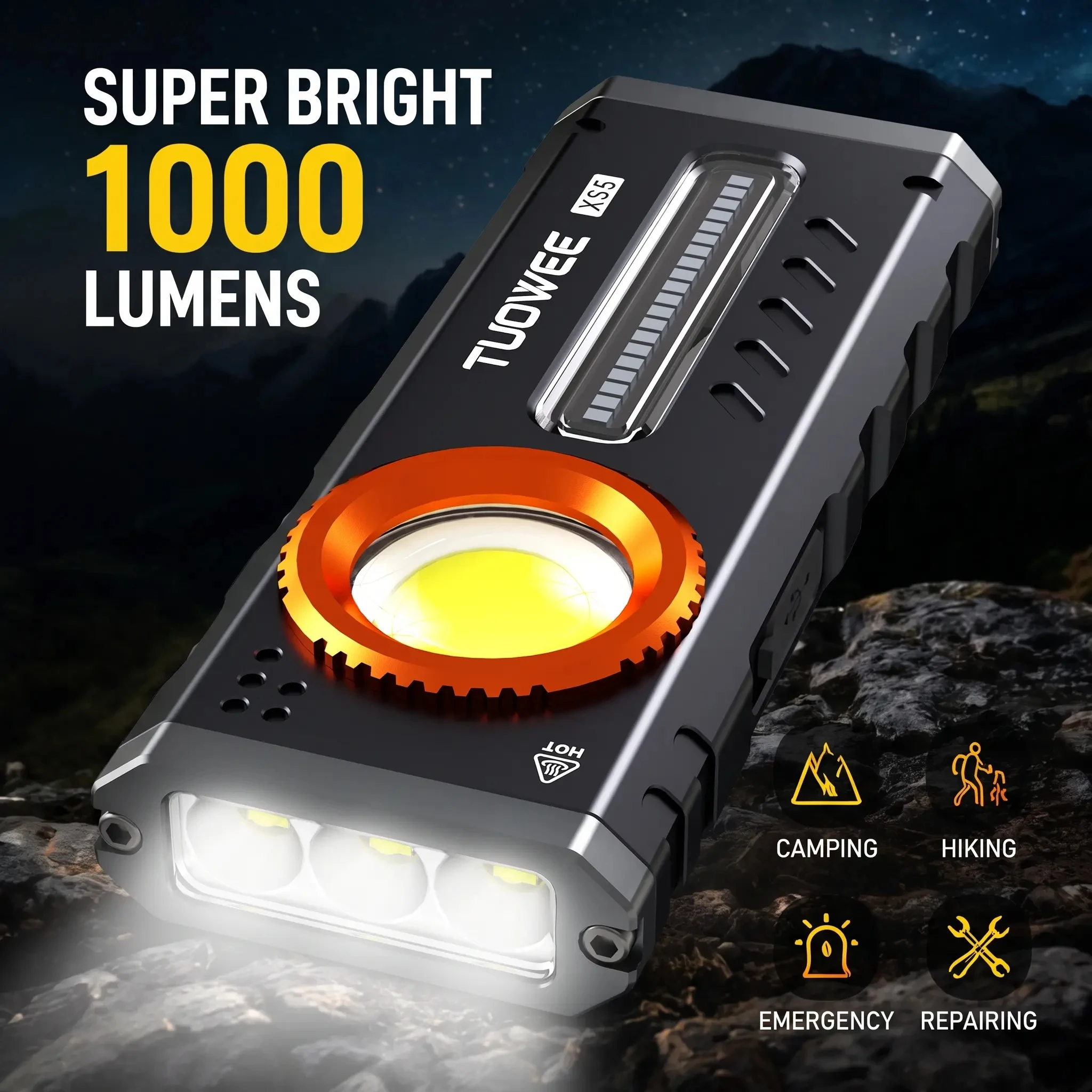 Linterna brillante EDC de 2000LM, 11 modos de iluminaci&oacute;n, luz de color RGB y luz roja, base magn&eacute;tica, clip de bolsillo, atenuaci&oacute;n gradual, linterna port&aacute;til para acampar al aire libre, senderismo y