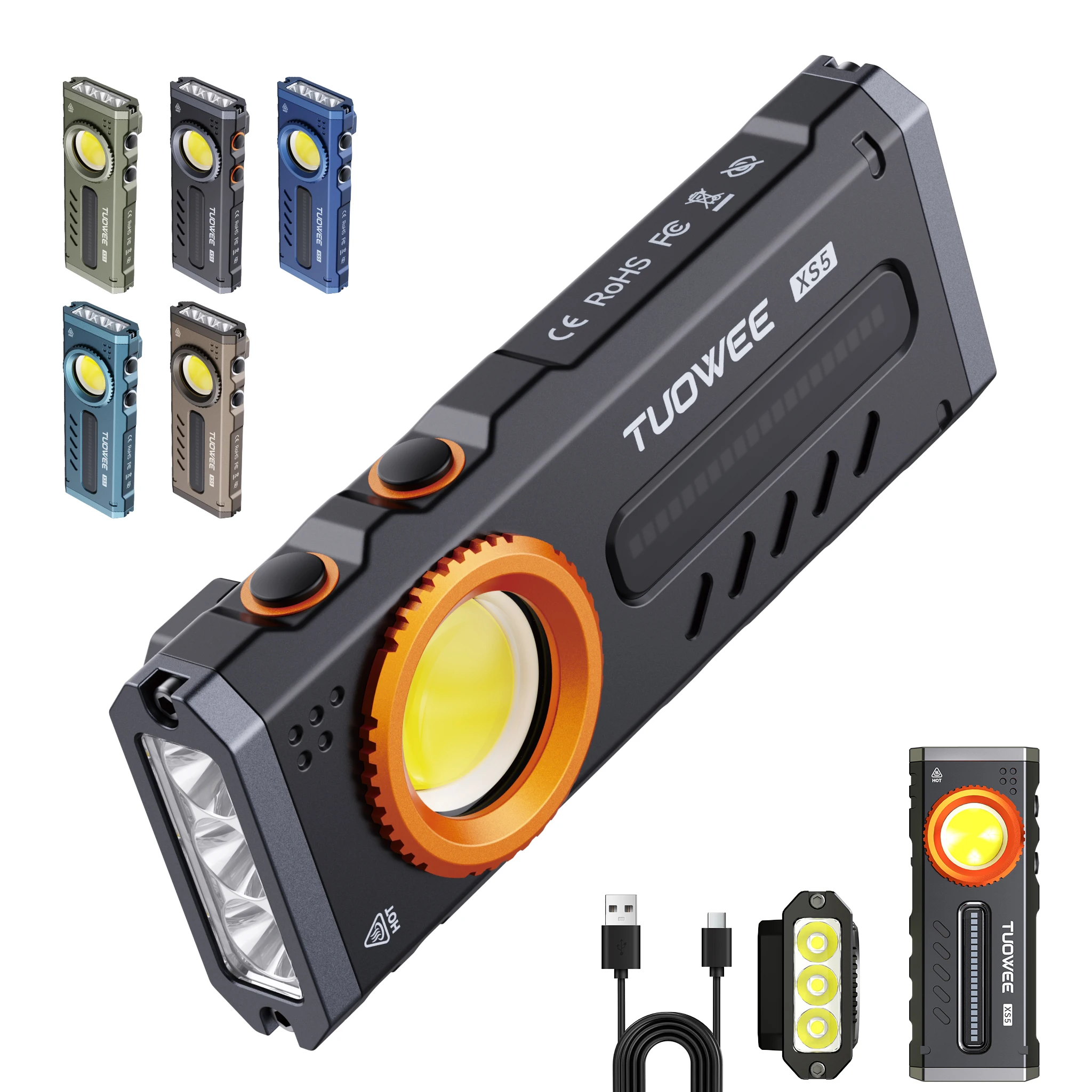 Linterna brillante EDC de 2000LM, 11 modos de iluminaci&oacute;n, luz de color RGB y luz roja, base magn&eacute;tica, clip de bolsillo, atenuaci&oacute;n gradual, linterna port&aacute;til para acampar al aire libre, senderismo y