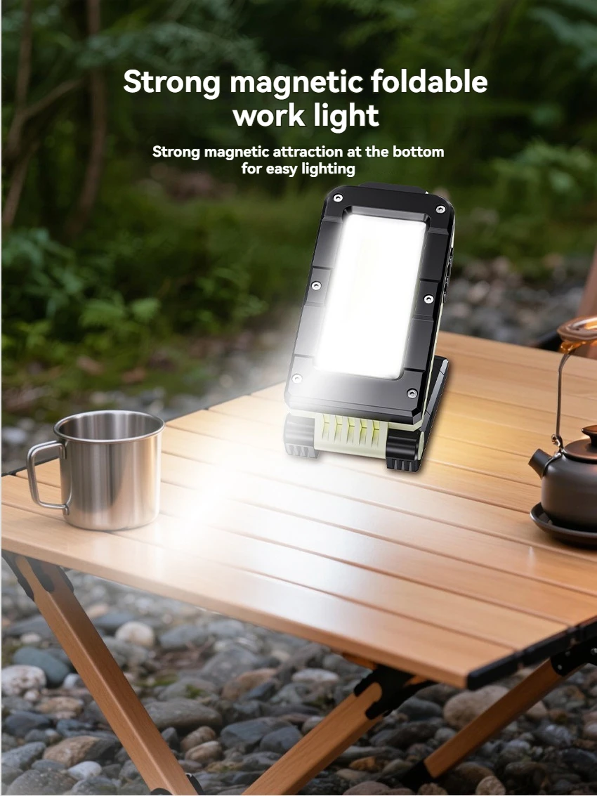Luz de trabajo magn&eacute;tica COB, reflector LED fuerte plegable ajustable, linterna para tienda de campa&ntilde;a de emergencia al aire libre con gancho