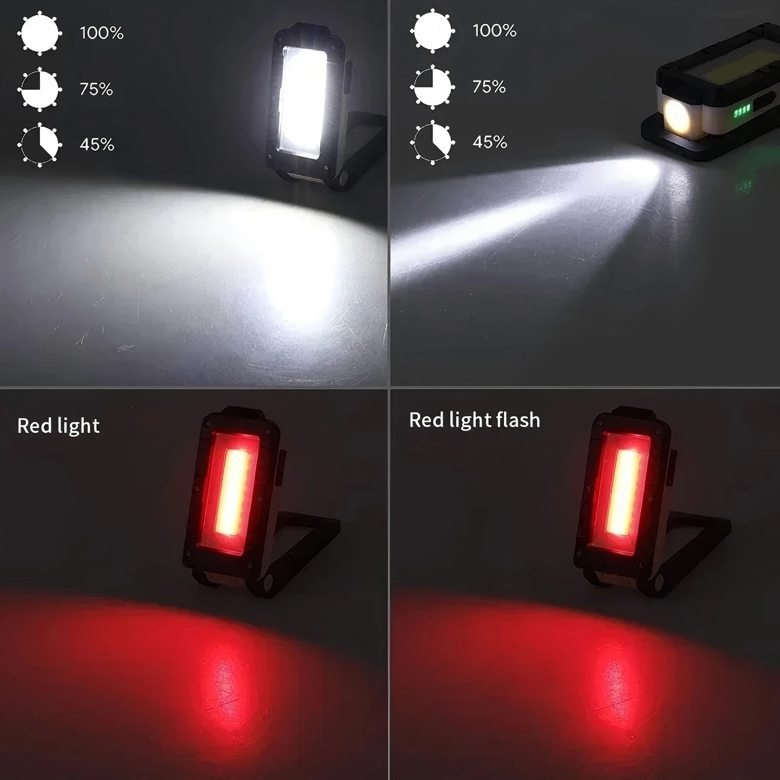 Luz de trabajo magn&eacute;tica COB, reflector LED fuerte plegable ajustable, linterna para tienda de campa&ntilde;a de emergencia al aire libre con gancho