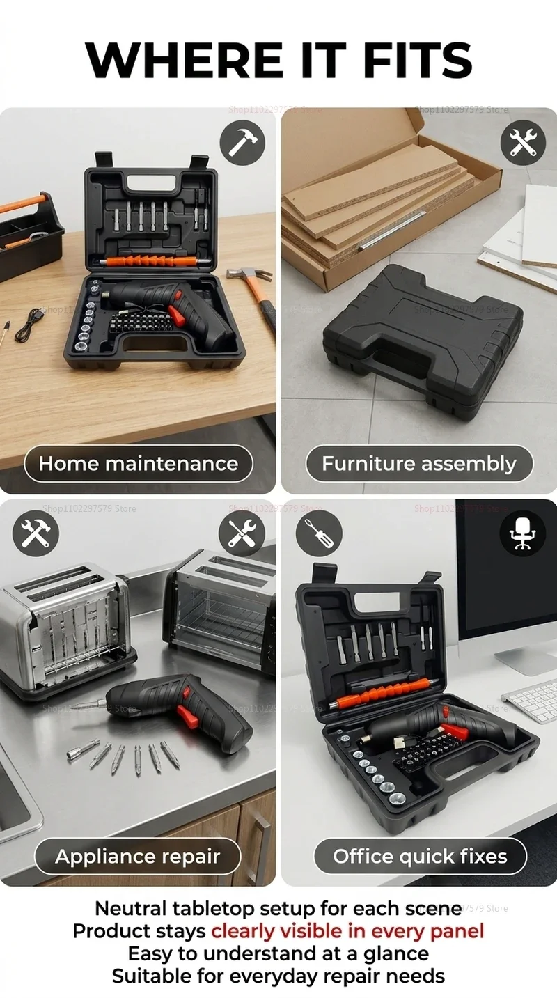 Kit de Destornillador El&eacute;ctrico Recargable de 47 Piezas, Juego de Herramientas El&eacute;ctricas Inal&aacute;mbricas de Litio de 3.6V para Reparaciones Dom&eacute;sticas y Tareas de Montaje