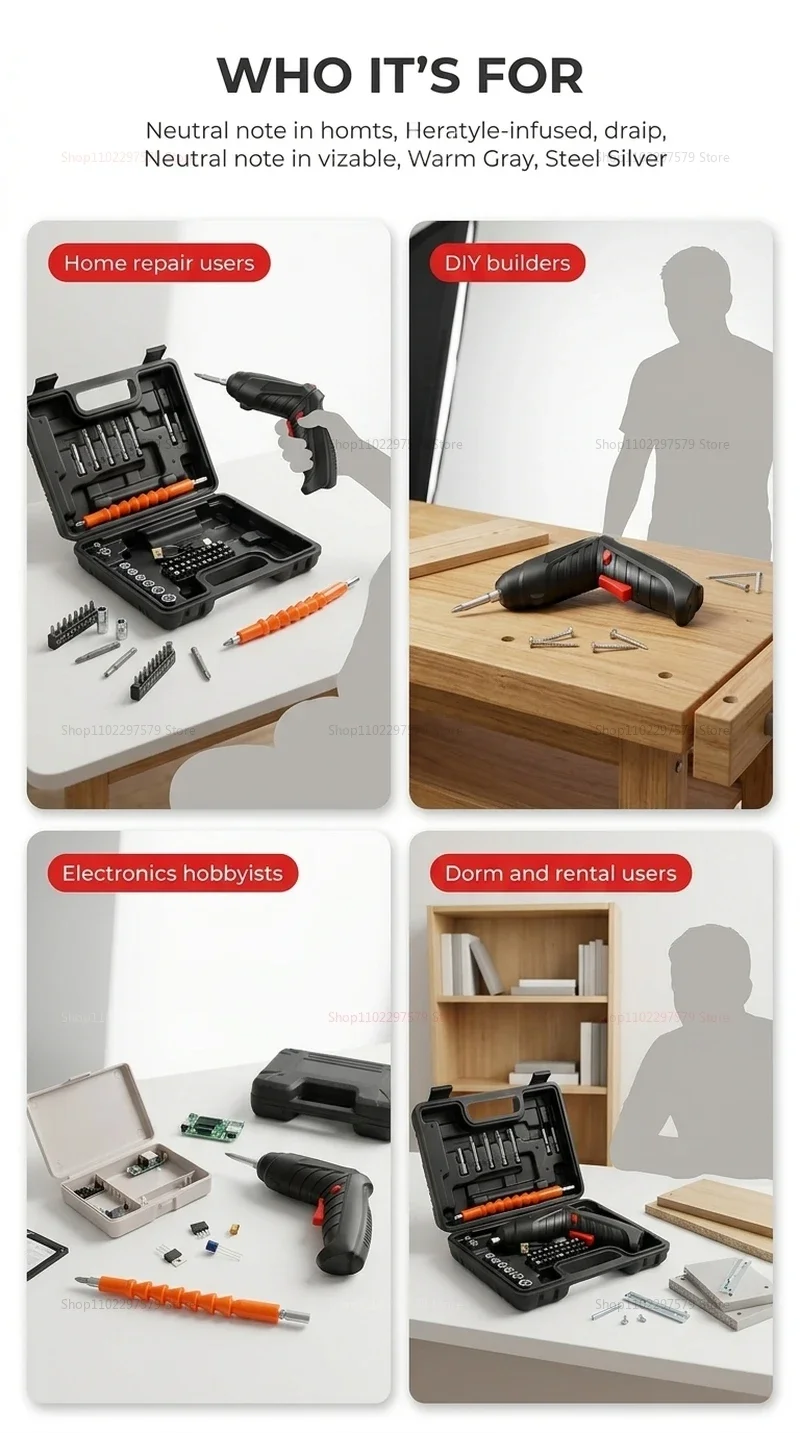 Kit de Destornillador El&eacute;ctrico Recargable de 47 Piezas, Juego de Herramientas El&eacute;ctricas Inal&aacute;mbricas de Litio de 3.6V para Reparaciones Dom&eacute;sticas y Tareas de Montaje