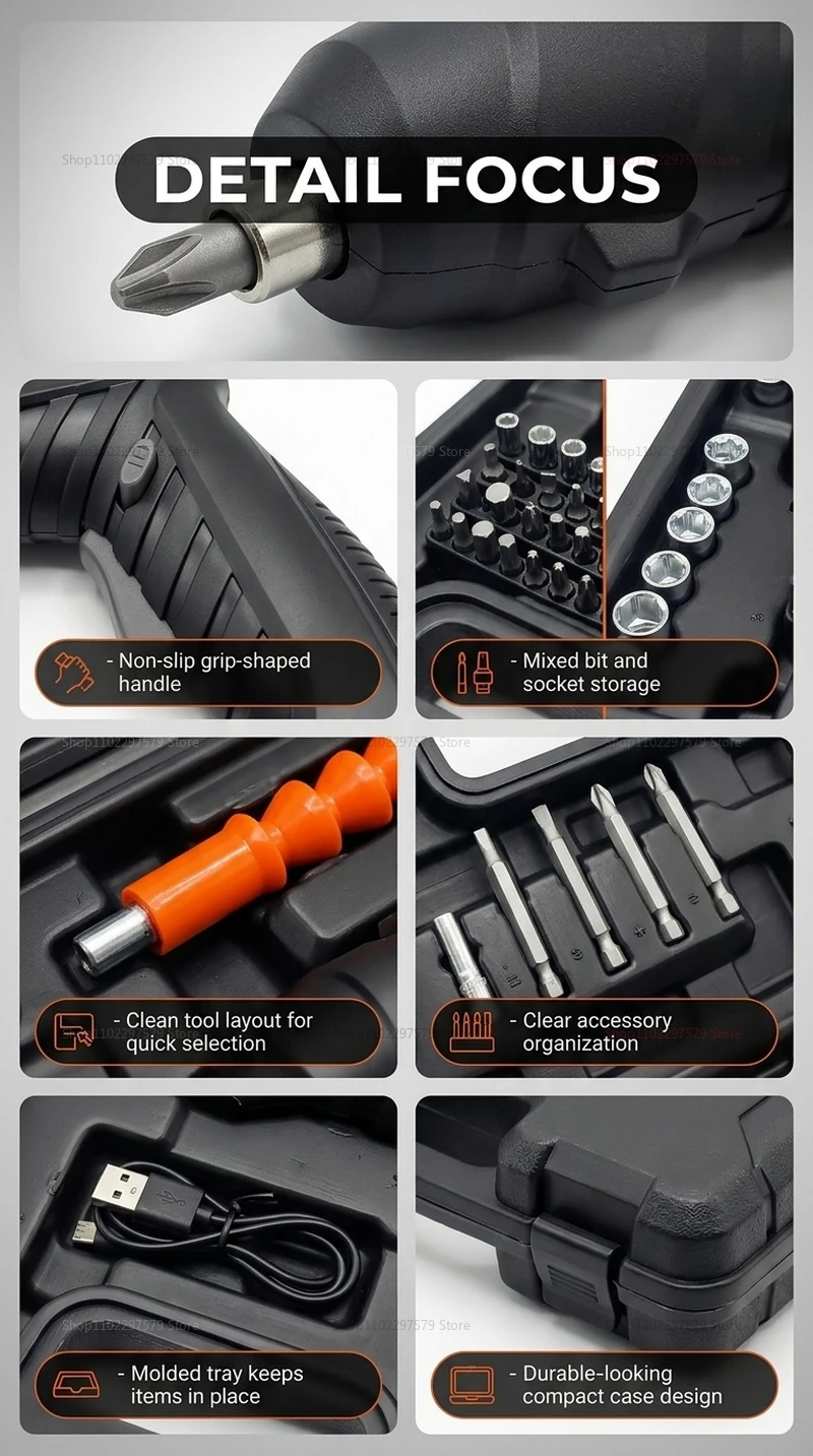 Kit de Destornillador El&eacute;ctrico Recargable de 47 Piezas, Juego de Herramientas El&eacute;ctricas Inal&aacute;mbricas de Litio de 3.6V para Reparaciones Dom&eacute;sticas y Tareas de Montaje