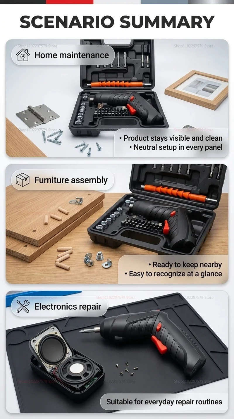 Kit de Destornillador El&eacute;ctrico Recargable de 47 Piezas, Juego de Herramientas El&eacute;ctricas Inal&aacute;mbricas de Litio de 3.6V para Reparaciones Dom&eacute;sticas y Tareas de Montaje