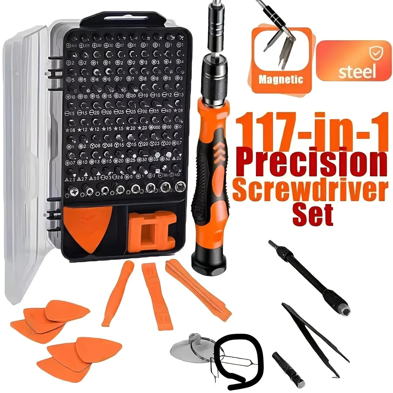 Juego de destornilladores de precisi&oacute;n 115 en 1, kit de reparaci&oacute;n multiusos para desmontaje de tel&eacute;fonos, computadoras, relojes y dispositivos electr&oacute;nicos, con caja de almacenamiento.