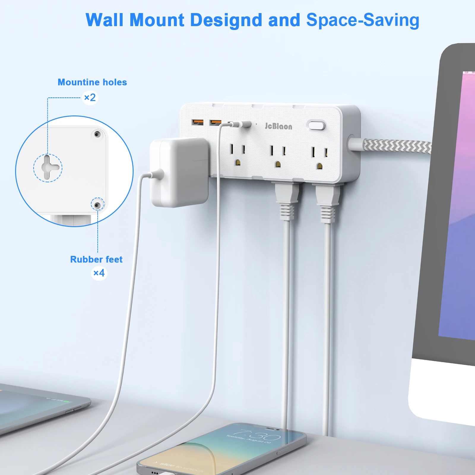 Extensor de enchufe múltiple, regleta de enchufe estadounidense, 8 salidas de CA, 4 USB (2 tipo C), Protector contra sobretensiones, divisor de toma de corriente de pared con interruptor Extensor de enchufe múltiple, regleta de enchufe estadounidense, 8 salidas de CA, 4 USB (2 tipo C), Protector contra sobretensiones, divisor de toma de corriente de pared con interruptor