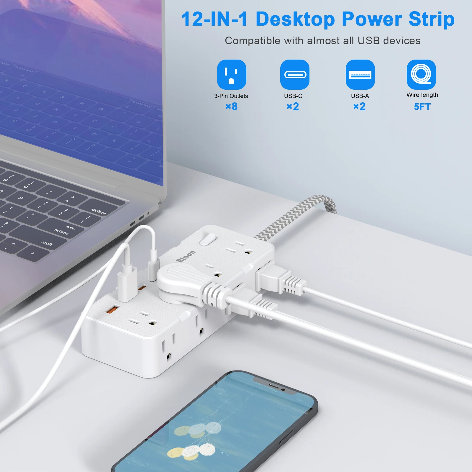 Extensor de enchufe múltiple, regleta de enchufe estadounidense, 8 salidas de CA, 4 USB (2 tipo C), Protector contra sobretensiones, divisor de toma de corriente de pared con interruptor Extensor de enchufe múltiple, regleta de enchufe estadounidense, 8 salidas de CA, 4 USB (2 tipo C), Protector contra sobretensiones, divisor de toma de corriente de pared con interruptor