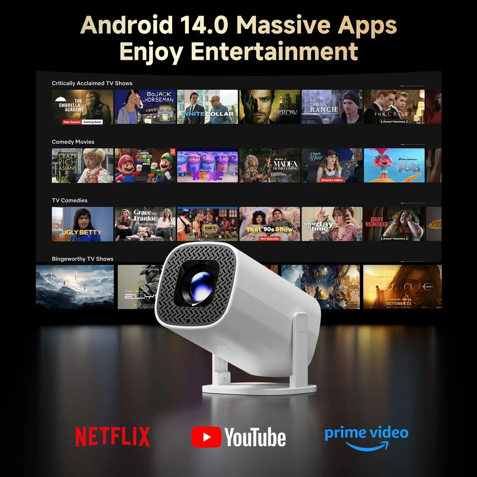 Mini proyector inteligente P30 PRO Android 14 WiFi6 BT 5,0 compatible con v&iacute;deo 4K 1280*720P proyector port&aacute;til para exteriores de cine en casa inteligente