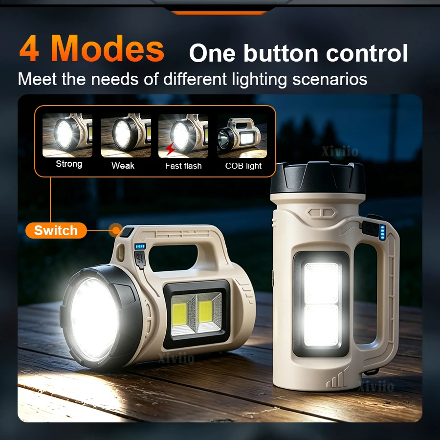Antorcha LED de mano multiescena, linterna COB impermeable recargable Solar tipo C para acampar al aire libre, senderismo, emergencia doméstica Antorcha LED de mano multiescena, linterna COB impermeable recargable Solar tipo C para acampar al aire libre, senderismo, emergencia doméstica