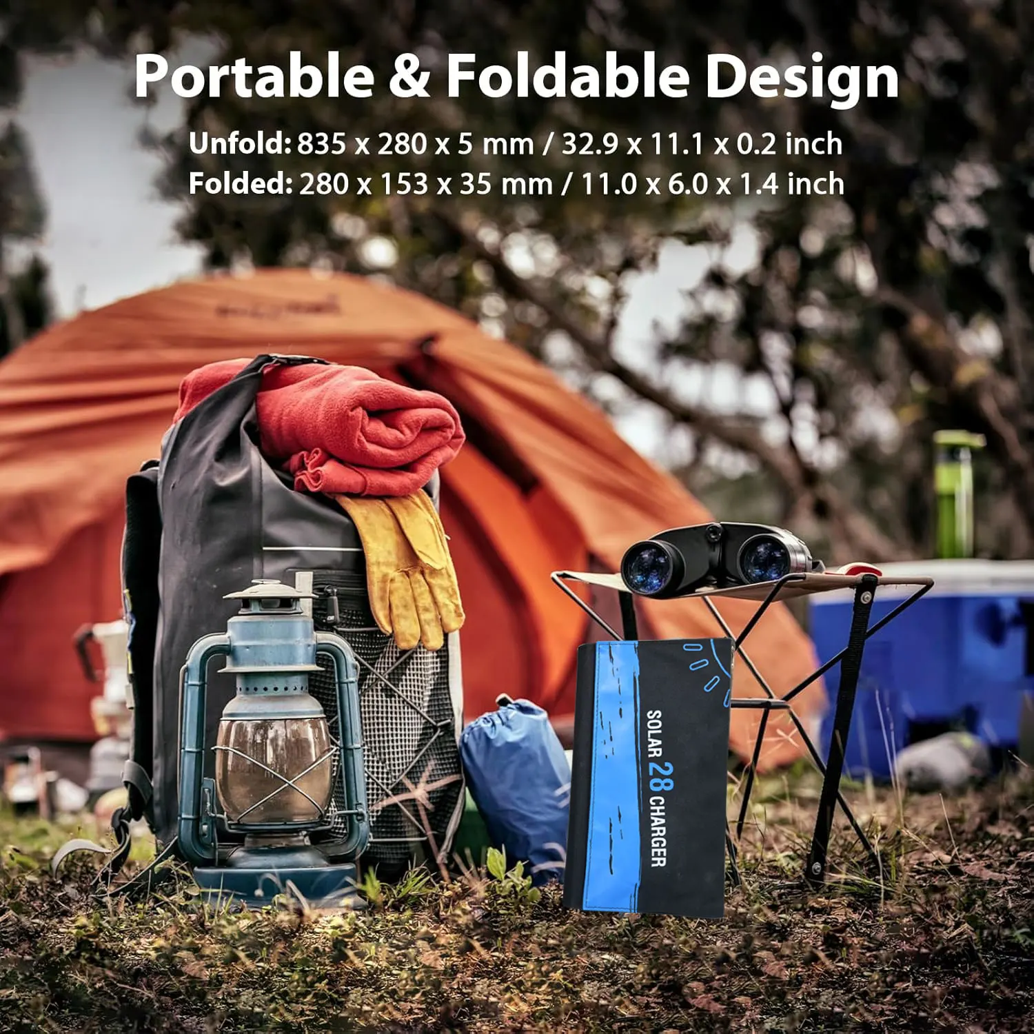 Panel Solar Plegable de 28W, Cargador Solar Port&aacute;til con 2 Puertos USB (5V/4.8A Total) para Recargar Dispositivos USB - iPhone, Android, Camping, Uso en Exteriores