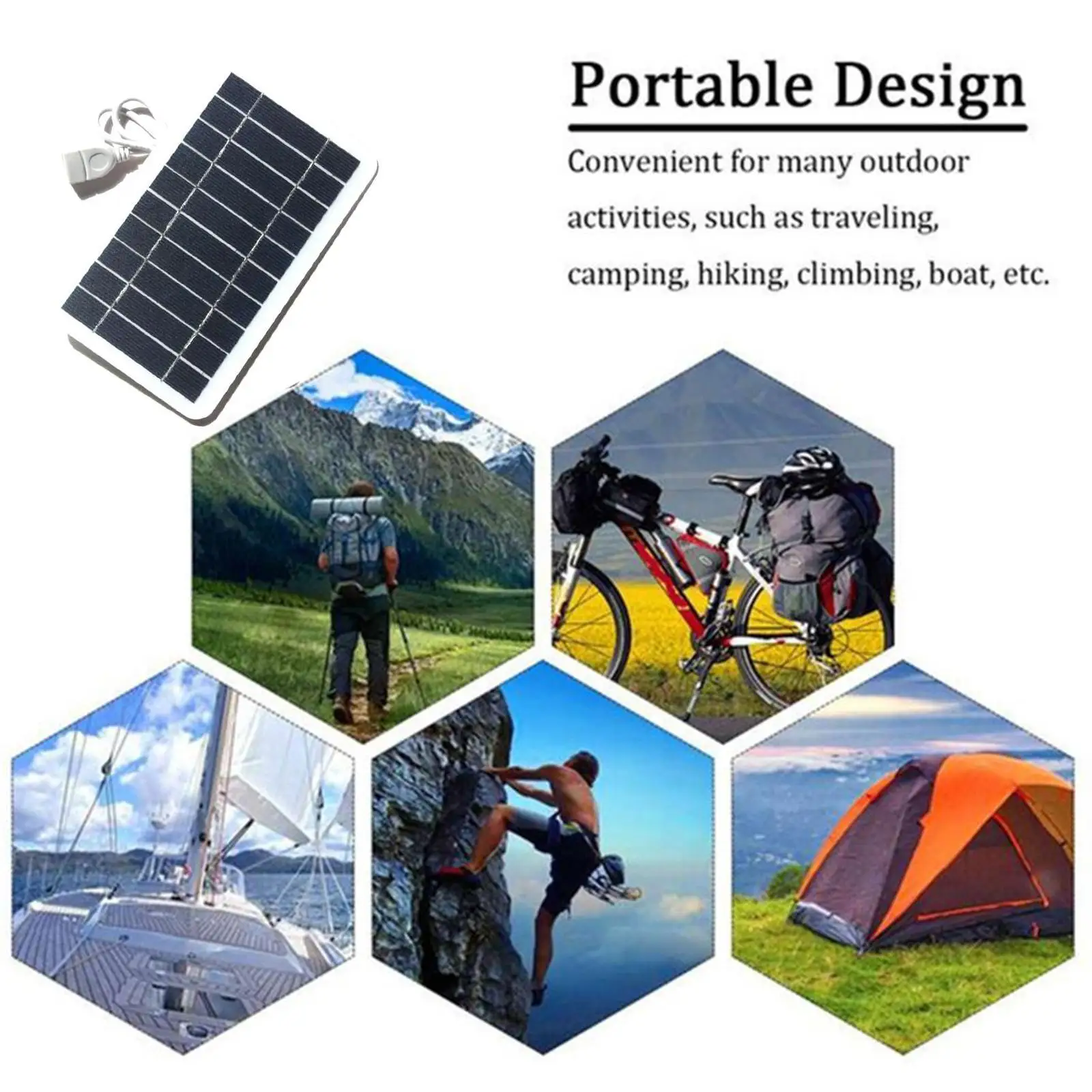 Cargador de Panel Solar USB, 5V, 2W, 400mA, salida de Panel Solar port&aacute;til, sistema Solar port&aacute;til USB para exteriores, cargadores de tel&eacute;fonos m&oacute;viles