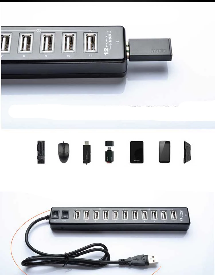 Hub USB 4/7/12 puertos adaptador expansor Hub Multi USB Splitter 2,0 Hab 3 Hub lector de tarjetas USB-Hub m&uacute;ltiple para PC