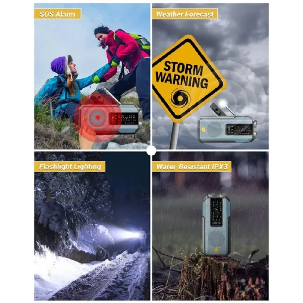 Radio meteorol&oacute;gica NOAA de emergencia con manivela solar, triple fuente de alimentaci&oacute;n de respaldo, receptor de radio AM/FM, bater&iacute;a externa de 20000 mAh, linterna LED port&aacute;til, l&aacute;mpara de lectura,