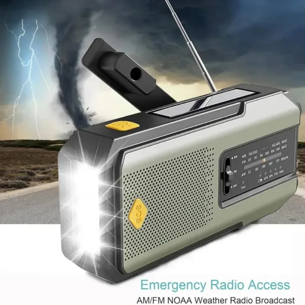 Radio meteorol&oacute;gica NOAA de emergencia con manivela solar, triple fuente de alimentaci&oacute;n de respaldo, receptor de radio AM/FM, bater&iacute;a externa de 20000 mAh, linterna LED port&aacute;til, l&aacute;mpara de lectura,