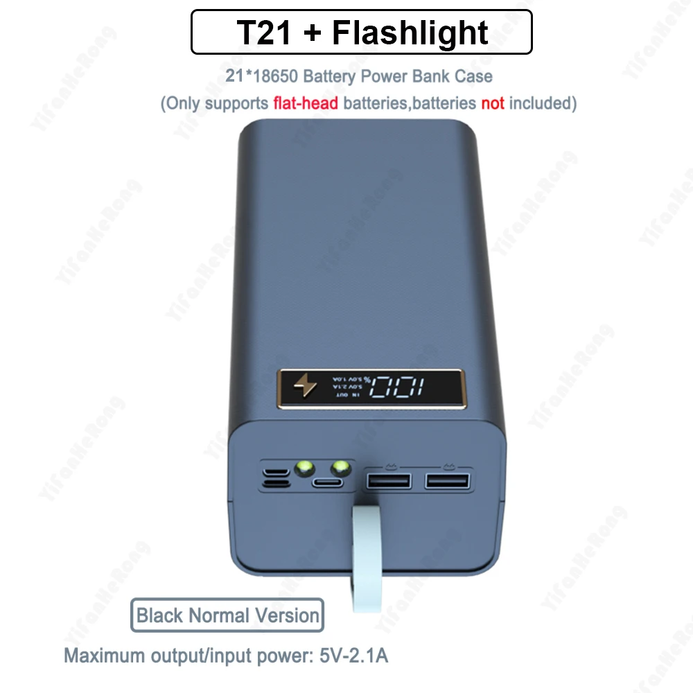 Caja de almacenamiento de bater&iacute;a T21 21*18650 con linterna, caja de soporte para bater&iacute;a, USB Dual 18650, almacenamiento de carcasa DIY