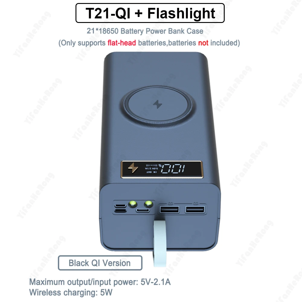 Caja de almacenamiento de bater&iacute;a T21 21*18650 con linterna, caja de soporte para bater&iacute;a, USB Dual 18650, almacenamiento de carcasa DIY
