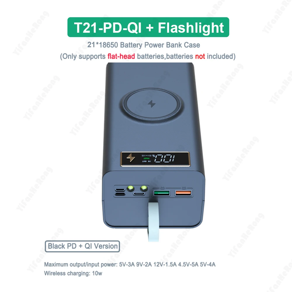 Caja de almacenamiento de bater&iacute;a T21 21*18650 con linterna, caja de soporte para bater&iacute;a, USB Dual 18650, almacenamiento de carcasa DIY