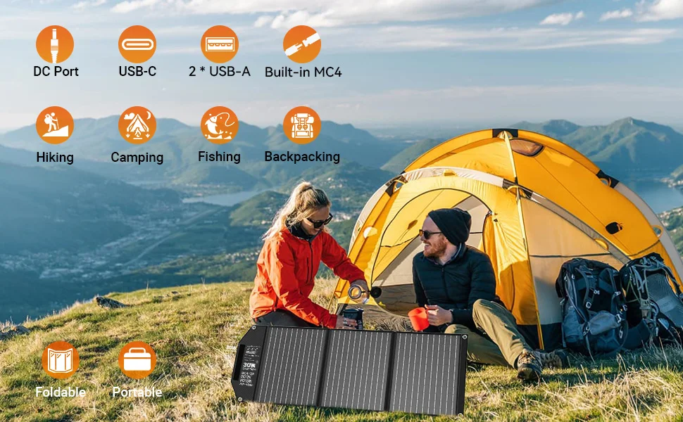 Cargador solar listo para viajar de 30 W: panel solar plegable portátil con puertos MC4 de 18 V, puertos USB-A (QC3.0) duales y USB-C (PD18W) Cargador solar listo para viajar de 30 W: panel solar plegable portátil con puertos MC4 de 18 V, puertos USB-A (QC3.0) duales y USB-C (PD18W)