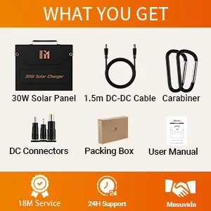 Cargador solar listo para viajar de 30 W: panel solar plegable portátil con puertos MC4 de 18 V, puertos USB-A (QC3.0) duales y USB-C (PD18W) Cargador solar listo para viajar de 30 W: panel solar plegable portátil con puertos MC4 de 18 V, puertos USB-A (QC3.0) duales y USB-C (PD18W)