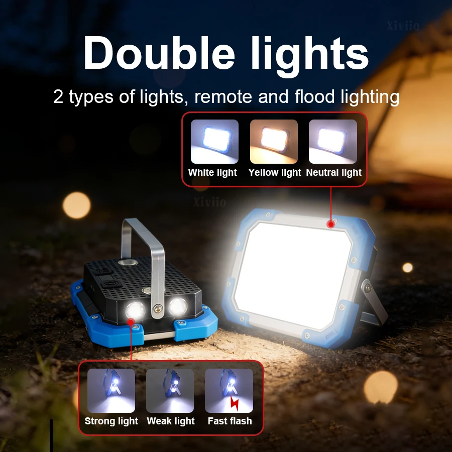 Luz LED para tienda de campa&ntilde;a, reflector recargable, iluminaci&oacute;n de emergencia para exteriores de alta potencia, l&aacute;mparas de noche colgantes port&aacute;tiles impermeables