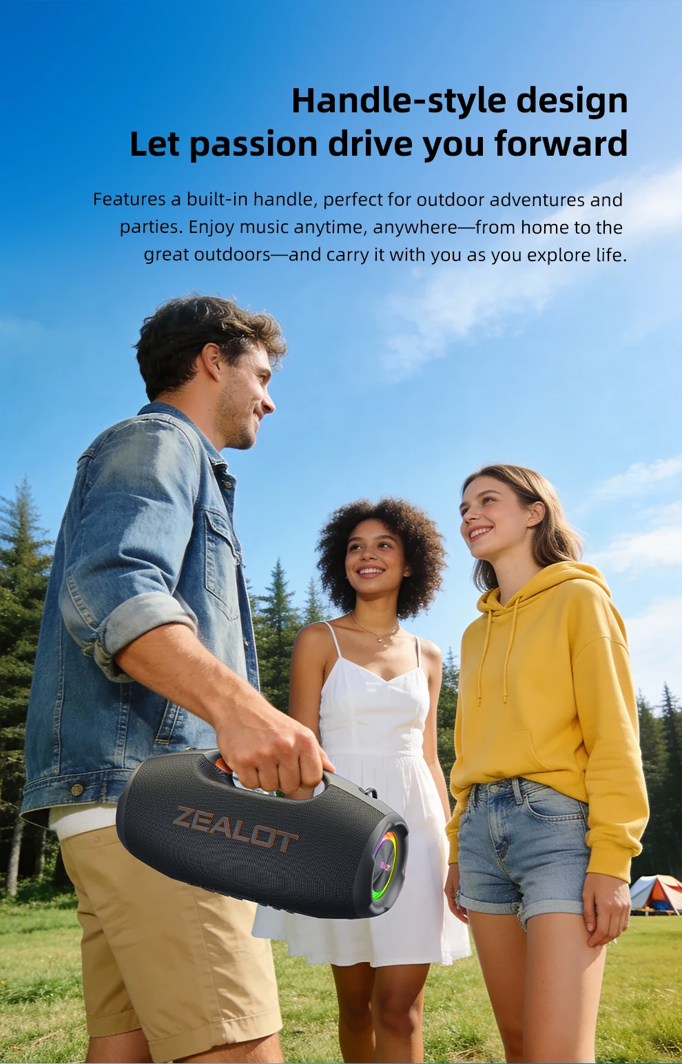 Altavoz Bluetooth Zealot-S86, 60W de Potencia con Subwoofer, Altavoz para Fiestas al Aire Libre IPX6, 12 Horas de Reproducci&oacute;n, LED para Camping