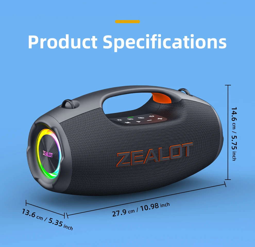 Altavoz Bluetooth Zealot-S86, 60W de Potencia con Subwoofer, Altavoz para Fiestas al Aire Libre IPX6, 12 Horas de Reproducci&oacute;n, LED para Camping