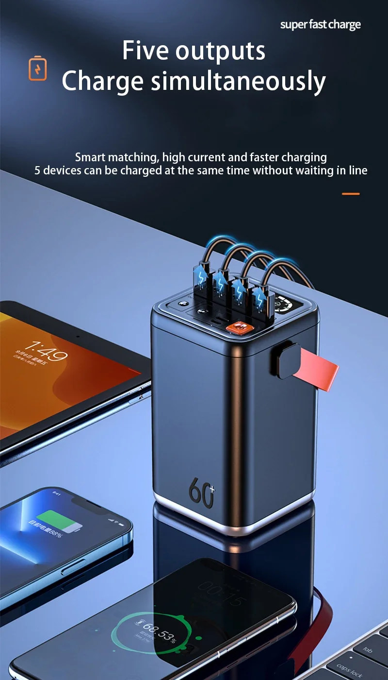 PURFIELD 60000mAh potente banco de energ&iacute;a 45W carga r&aacute;pida bater&iacute;a externa cargador port&aacute;til Powerbank PD 30W para iPhone Xiaomi