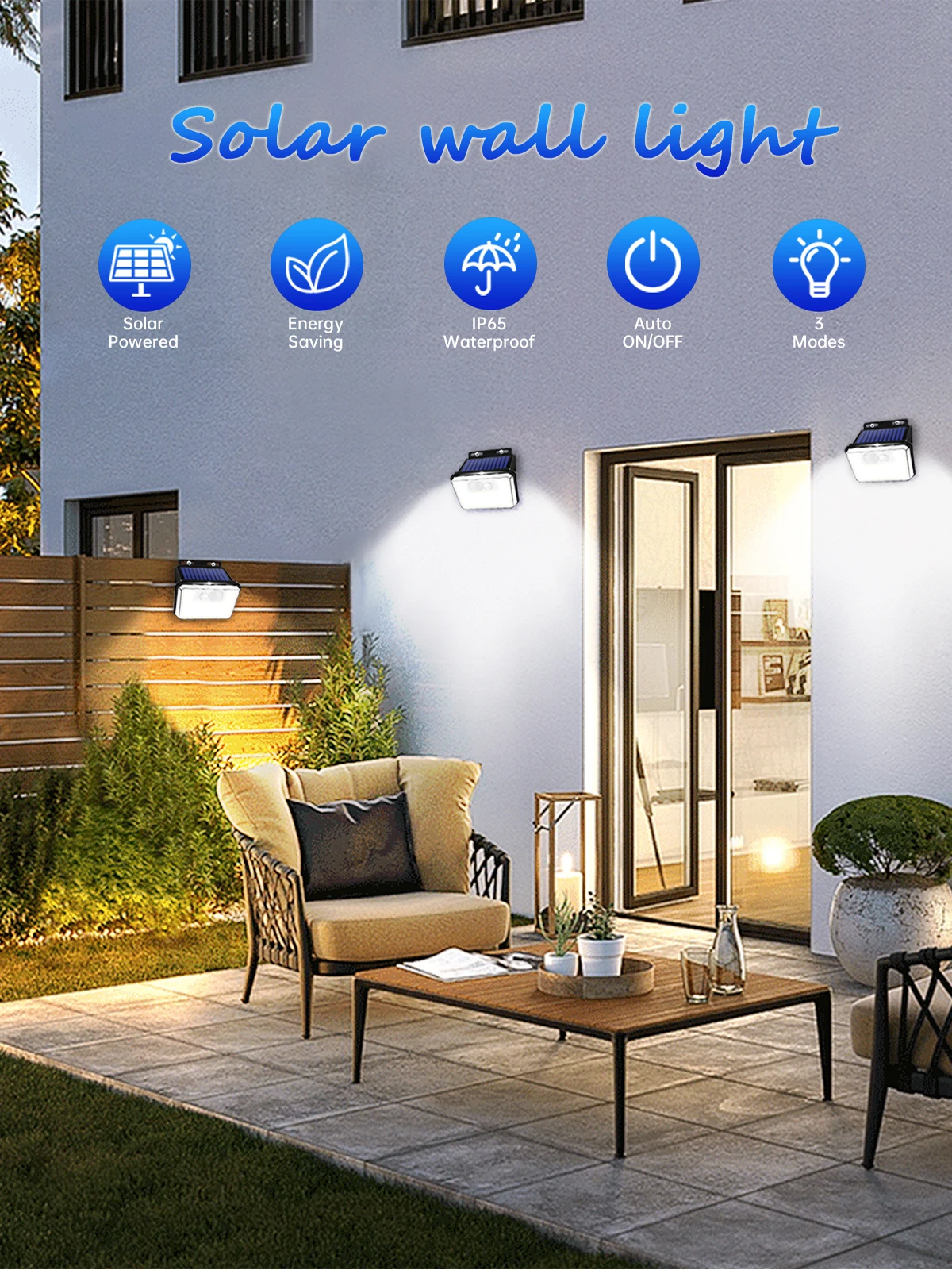 Luces solares impermeables IP65 para jard&iacute;n al aire libre, superbrillantes, 148 LED, luz de pared con Sensor de movimiento, l&aacute;mpara de seguridad alimentada por energ&iacute;a Solar, 3 modos