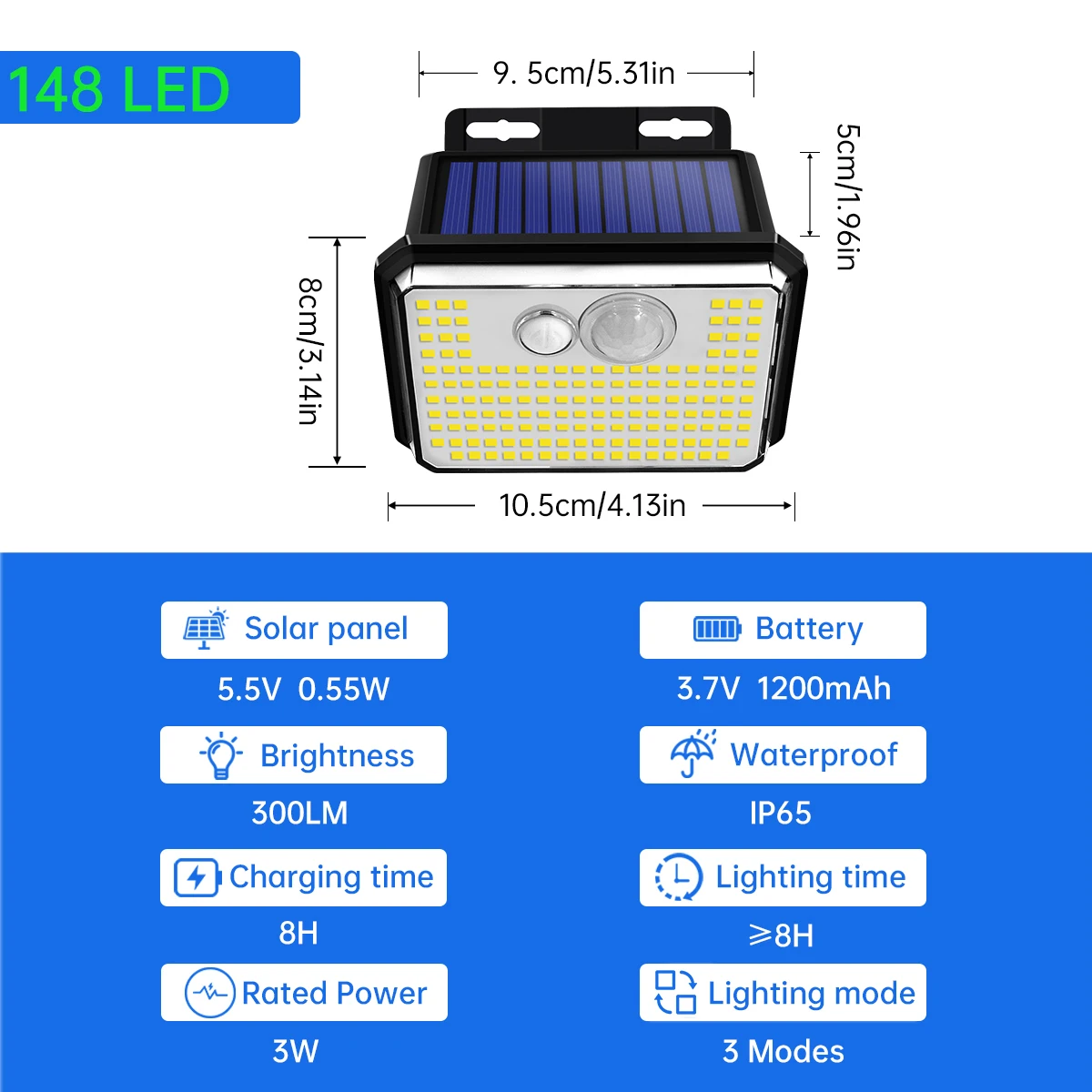 Luces solares impermeables IP65 para jard&iacute;n al aire libre, superbrillantes, 148 LED, luz de pared con Sensor de movimiento, l&aacute;mpara de seguridad alimentada por energ&iacute;a Solar, 3 modos
