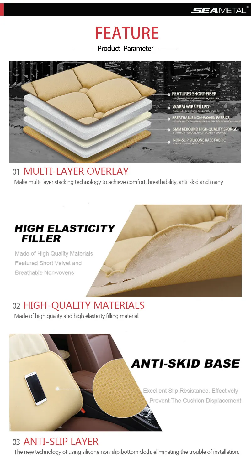 SEAMETAL-funda de felpa para asiento de coche, coj&iacute;n de asiento suave antideslizante, Protector de silla para coche, Universal para camioneta sed&aacute;n Suv