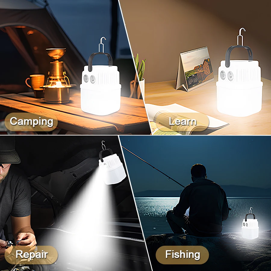Bombilla LED Solar superbrillante para acampar, 6 modos de iluminaci&oacute;n, Banco de energ&iacute;a recargable por USB, tiendas de campa&ntilde;a para barbacoa al aire libre, luz de emergencia colgante