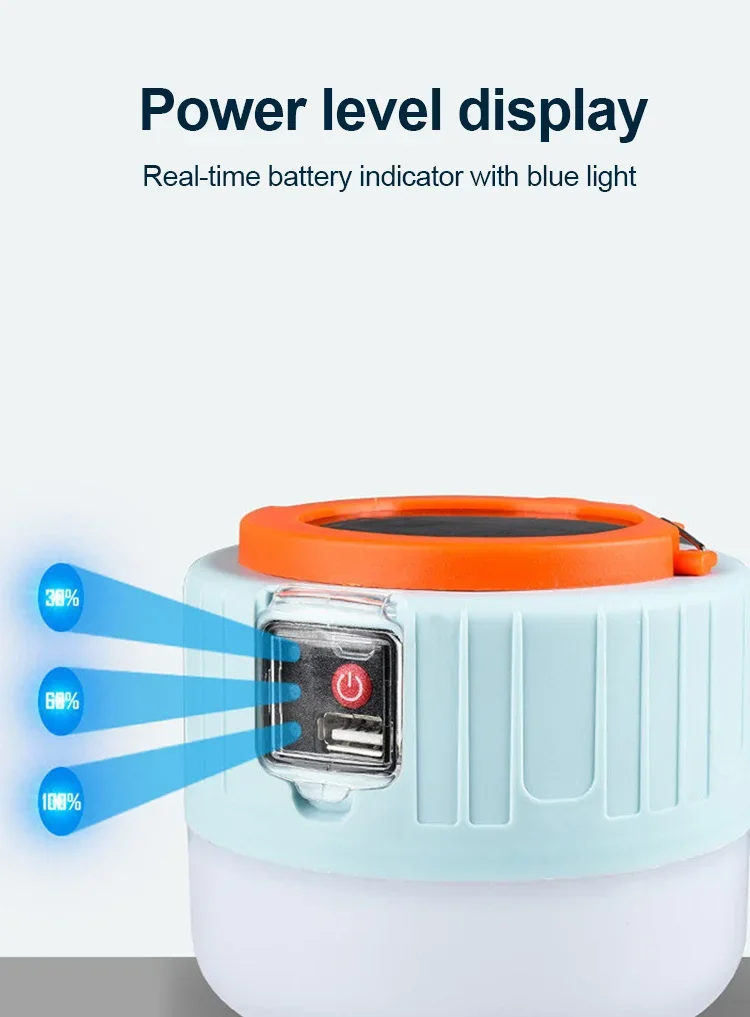 Bombilla LED Solar superbrillante para acampar, 6 modos de iluminaci&oacute;n, Banco de energ&iacute;a recargable por USB, tiendas de campa&ntilde;a para barbacoa al aire libre, luz de emergencia colgante