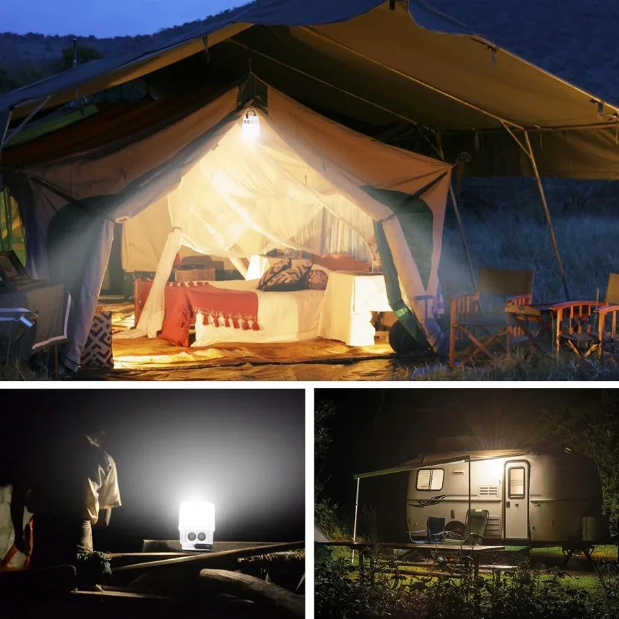 Bombilla LED Solar superbrillante para acampar, 6 modos de iluminaci&oacute;n, Banco de energ&iacute;a recargable por USB, tiendas de campa&ntilde;a para barbacoa al aire libre, luz de emergencia colgante