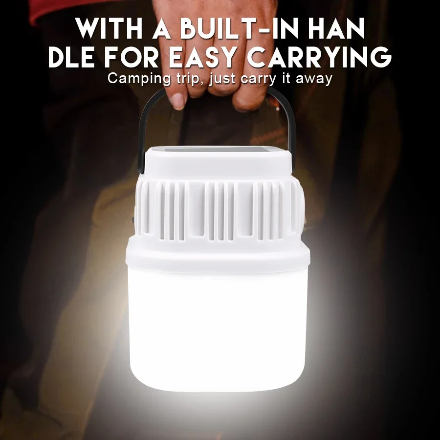 Bombilla LED Solar superbrillante para acampar, 6 modos de iluminaci&oacute;n, Banco de energ&iacute;a recargable por USB, tiendas de campa&ntilde;a para barbacoa al aire libre, luz de emergencia colgante