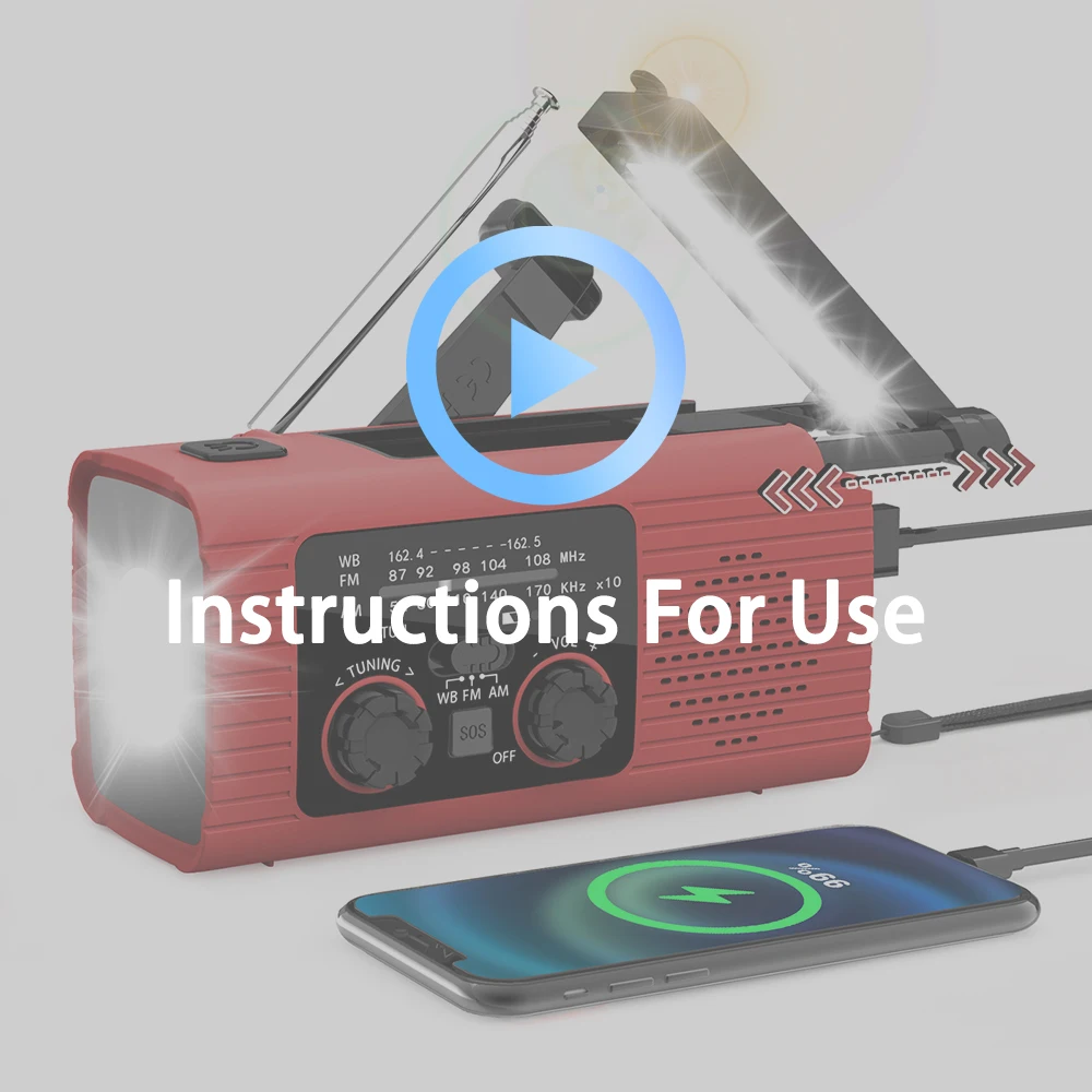 Radio solar recargable Radio con luz LED Luz de emergencia recargable manual Luz de emergencia impermeable para aventuras al aire libre