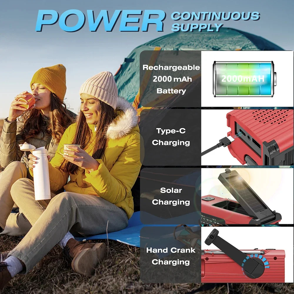 Radio solar recargable Radio con luz LED Luz de emergencia recargable manual Luz de emergencia impermeable para aventuras al aire libre